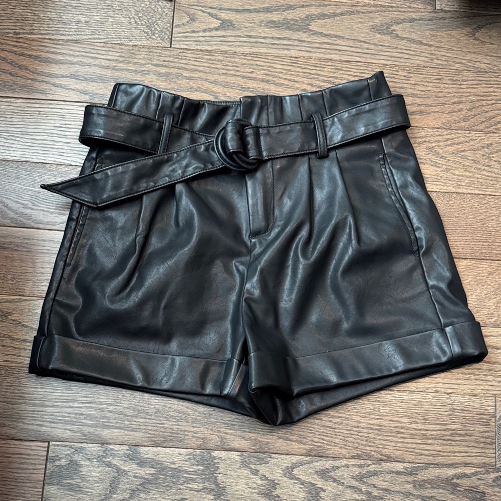 Blank NYC High Waist Black Faux Leather Shorts
